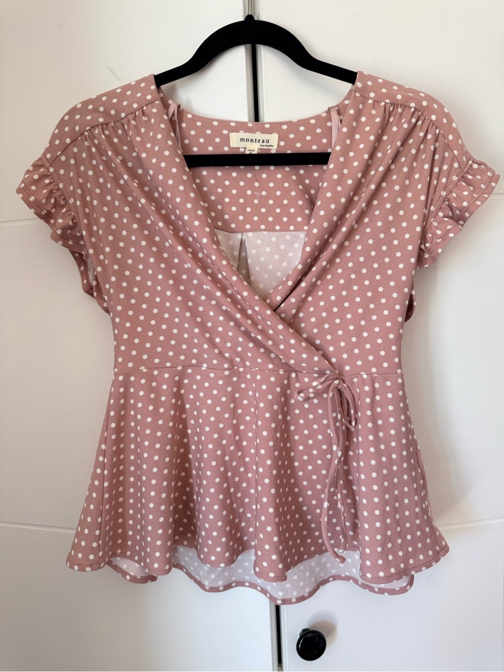 Monteau Pink Polka Dot Wrap Blouse